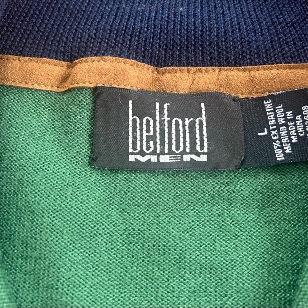 Belford Men 100% Extrafine Merino Wool. Size L Green Quarter zip St Patrick’s - Picture 4 of 10